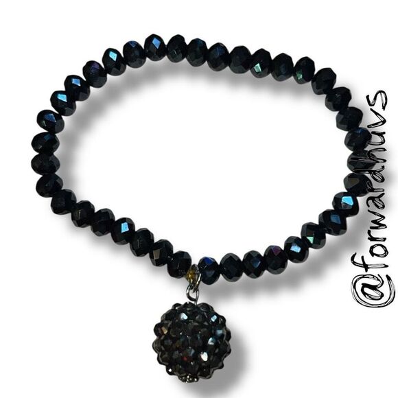 Bundle Sale 3 for $15 | Black Faceted Bead Stretch Bracelet – Hanging Cluster Ch - Picture 1 of 6